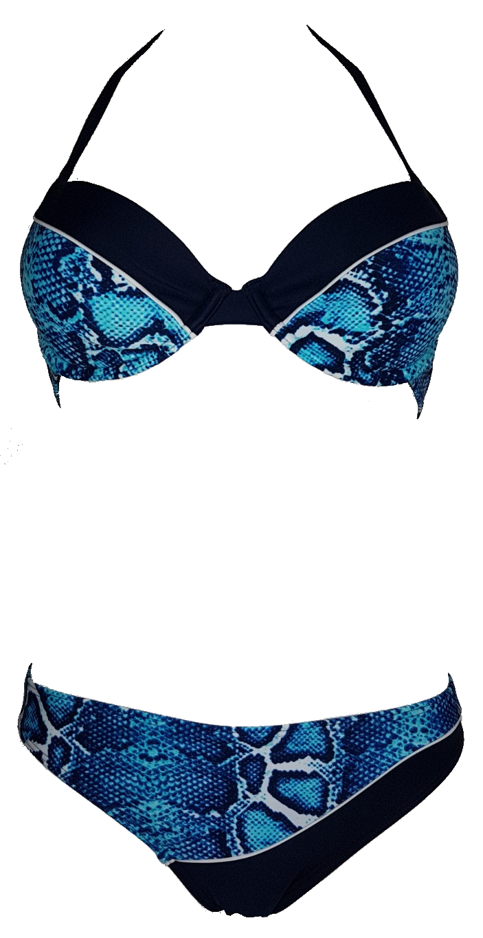 blue snake pattern bikini set with a push-up bra and a regular height bikini bottom. bikinn.com