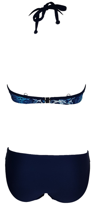 Back view of the Blue snake push-up bikini bra, bikini animal print,push-up removable pads, two pieces swimsuit padded, bikini rembourre, bañador acolchado con estampado de serpiente