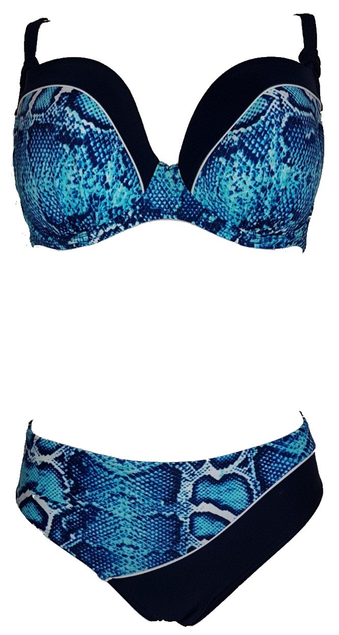 Bikini set, deep cup plus sized padded bra with high wait bottom, blue snake pattern, big push-up size bikini bra, bikini grand bonnet, traje de baño acolchado talla grande