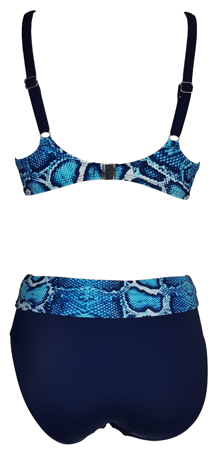 two pieces bikini suit animal blue snake printed high waisted, bikini blue snake,bikini con estampado de serpiente azul,animal print 