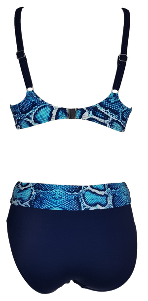 two pieces bikini suit animal blue snake printed high waisted, bikini blue snake,bikini con estampado de serpiente azul,animal print 