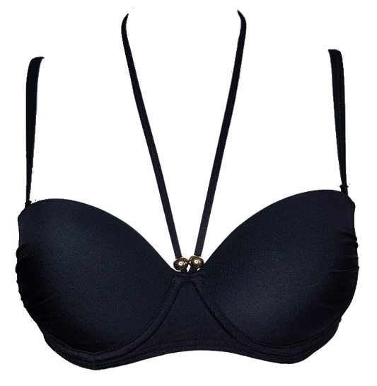 bikinn-black strapless bandeau bikini push-up bra black, traje de baño bandeau acolchado