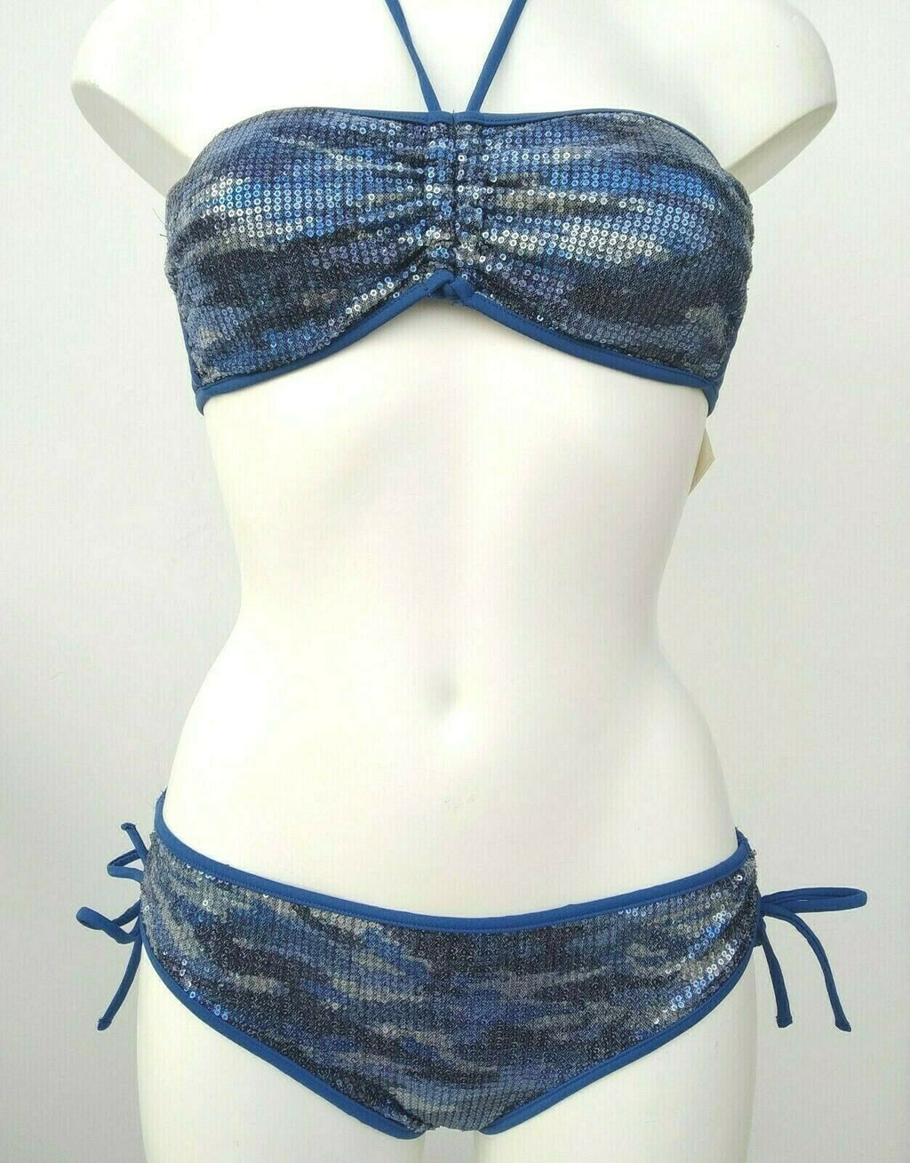 blue bling-bling strapless bikini set , bandeau bra with low bottom. bikinn.com