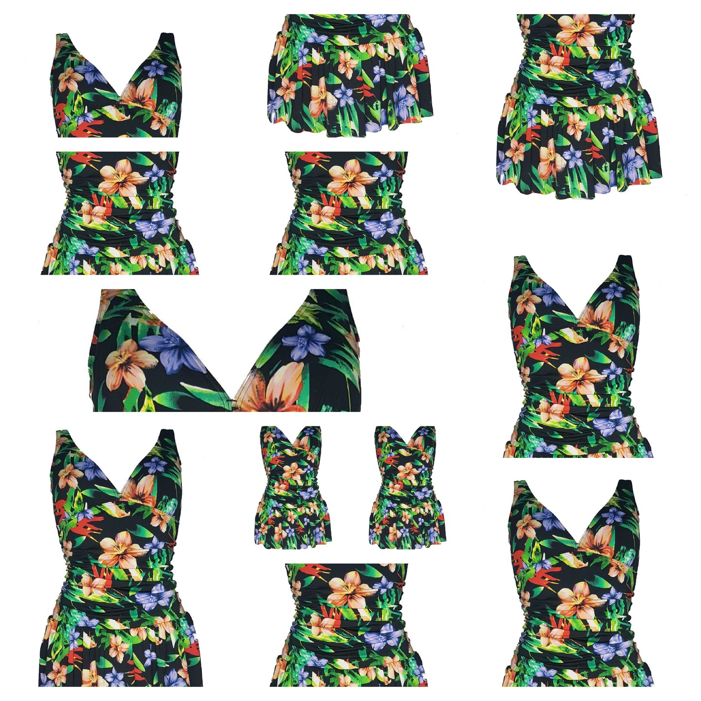 Lot of 12 Swimdress Green Floral Pattern Swimsuit Mini Skirt