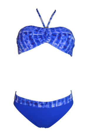 Blue strapless bikini set, bandeau bra lightly padded and high-waist bottom. bikinn.com