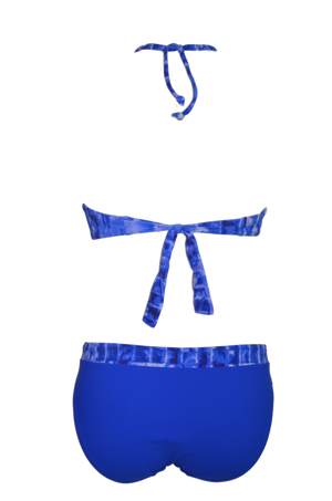 Back view of Blue strapless bikini set, bandeau bra lightly padded and high-waist bottom. bikinn.com