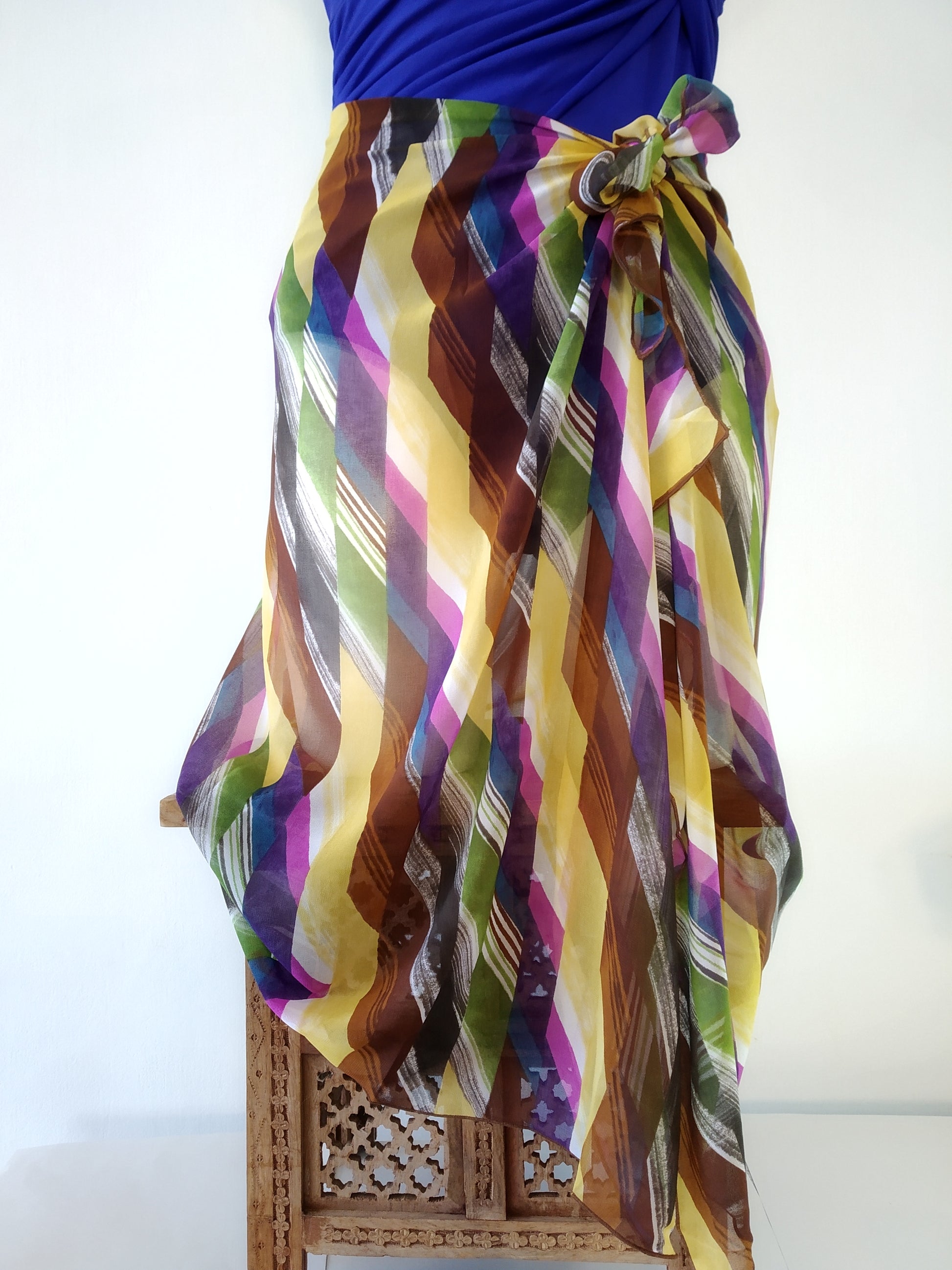 pareo skirt, multicolor pareo tie side, pareo chiffon, gideon oberzon,beach pareo sarong,wrap