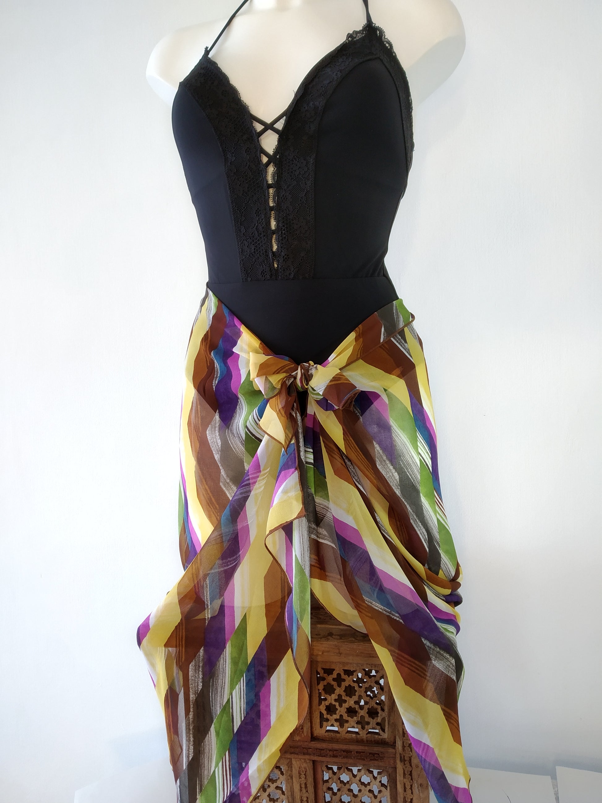 pareo skirt, multicolor pareo tie side, pareo chiffon, gideon oberzon,beach pareo sarong,wrap