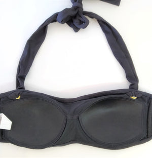 back of black swimsuit bra to show light stitched padding