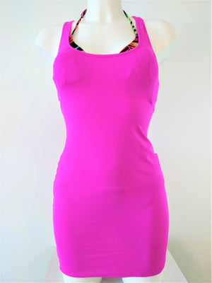 lycra tank dress slim cut, mini,tight on the body, 4 colors: hot pink, black, blue, orange. bikinn.com
