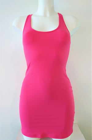 hot pink lycra tank dress slim cut, mini,tight on the body, 4 colors: hot pink, black, blue, orange. bikinn.com