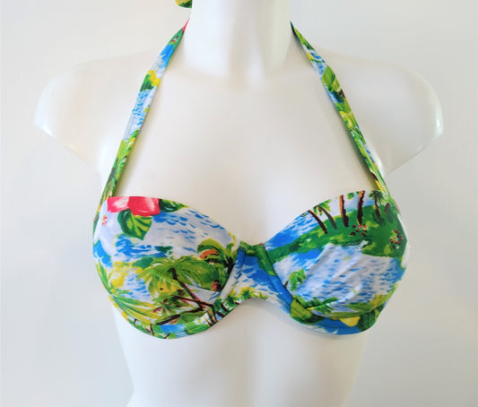 bikinn-printed strapless bandeau bikini push-up bra colorful, traje de baño bandeau acolchado colorido