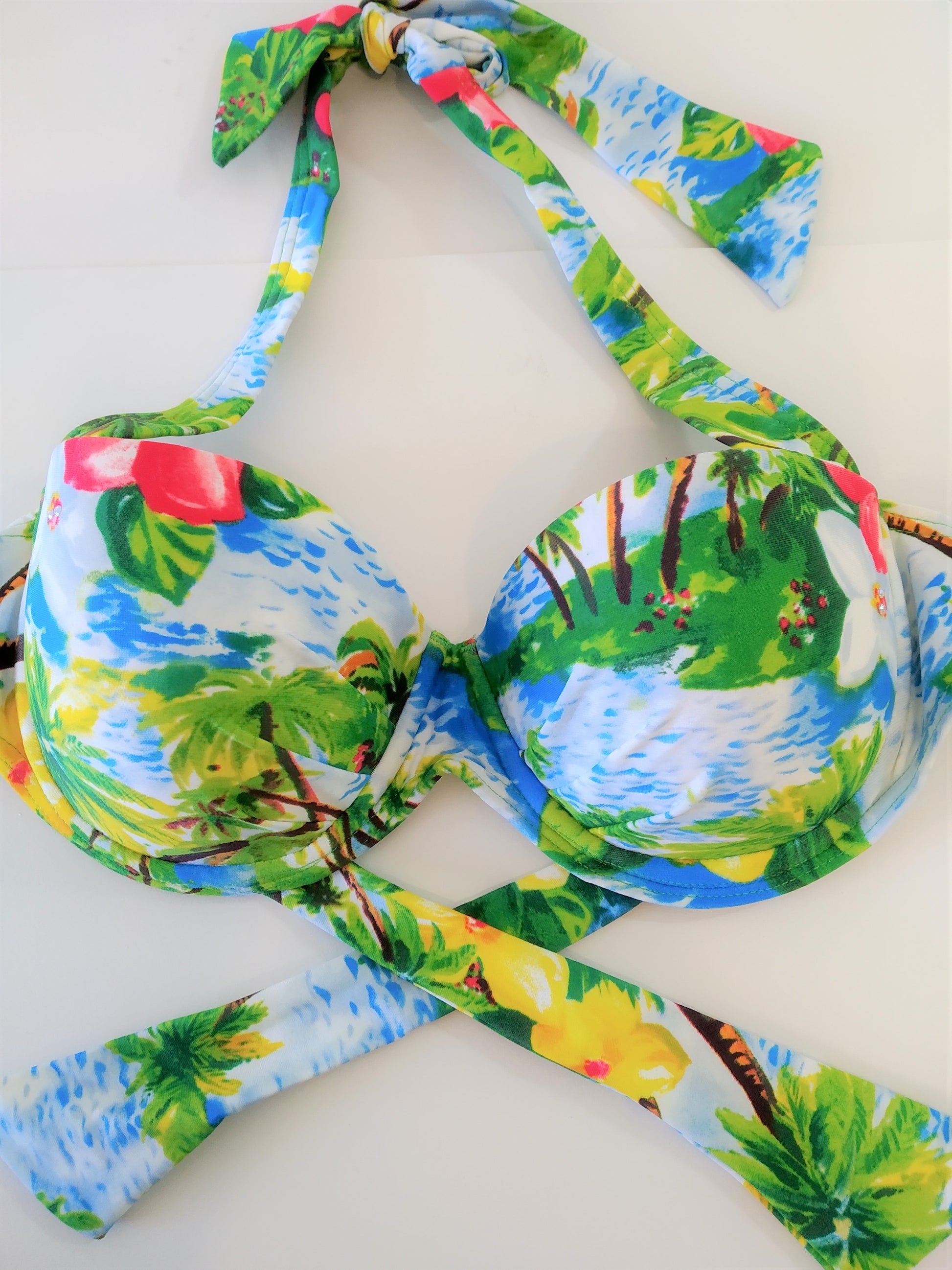 bikinn-printed strapless bandeau bikini push-up bra colorful, traje de baño bandeau acolchado colorido