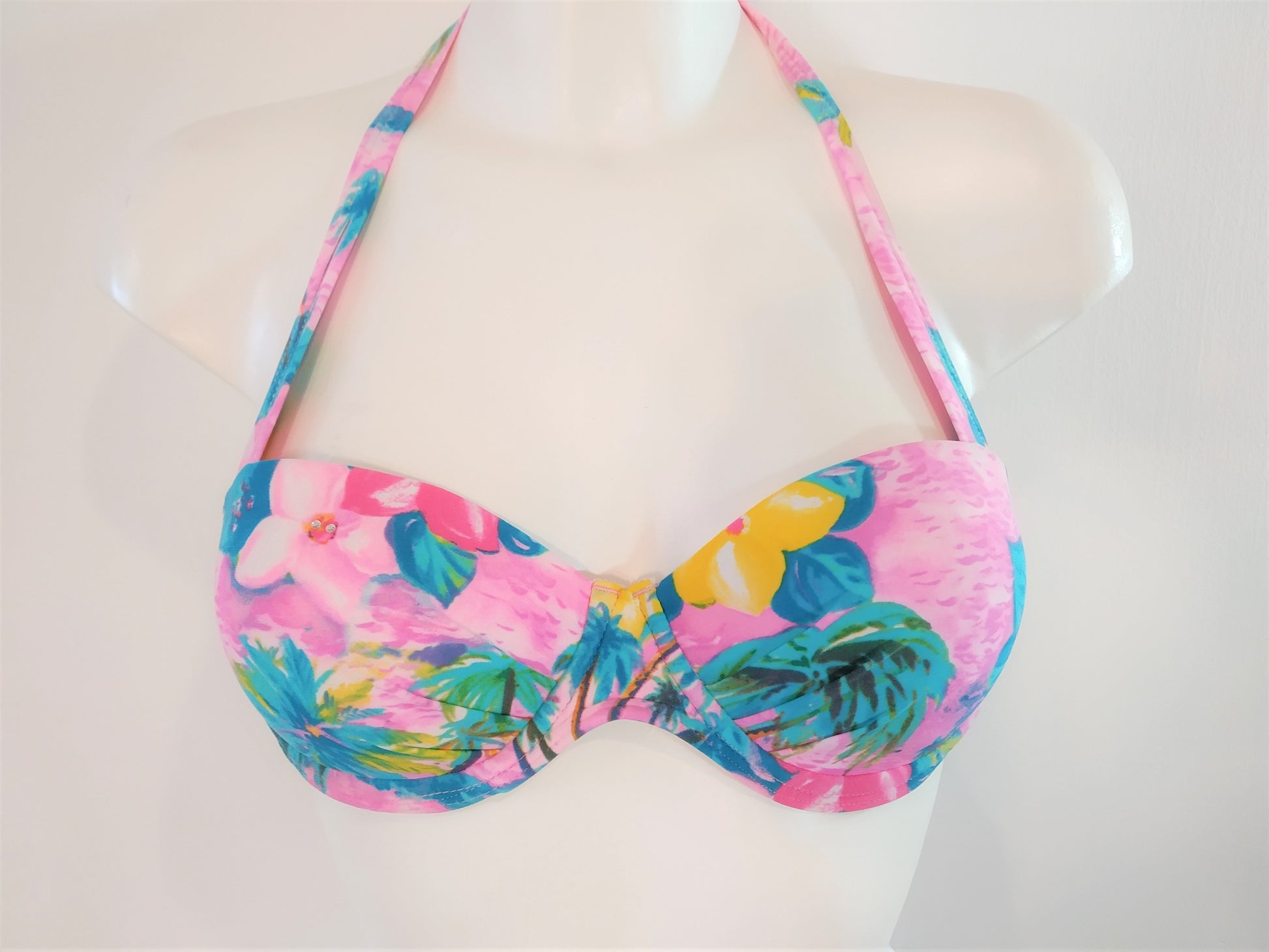 bikinn-printed strapless bandeau bikini push-up bra colorful, traje de baño bandeau acolchado colorido