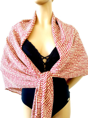 bikinn- maxi pareo silk fabric sarong elegant big size red and off white, grand pareo soie bordeaux beige plage ,playa maxi pareo en seda