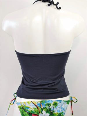 Back view of Black tankini top, spaghetti straps, on sale at: bikinn.com