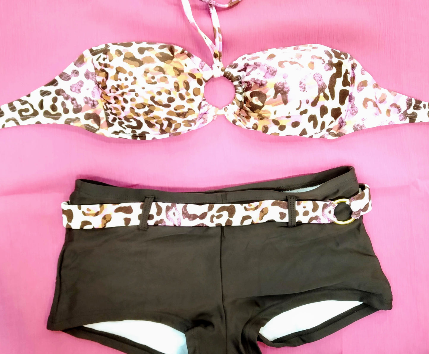 Bikini set Strapless Shorty Bottom Animal Print Bandeau and Boy short Bikini