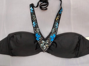  black bikini, bandeau  with decoration of sparkling stones sewn along the neckline. bikinn.com