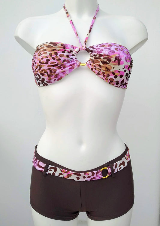 Bikini set Strapless Shorty Bottom Animal Print Bandeau and Boy short Bikini