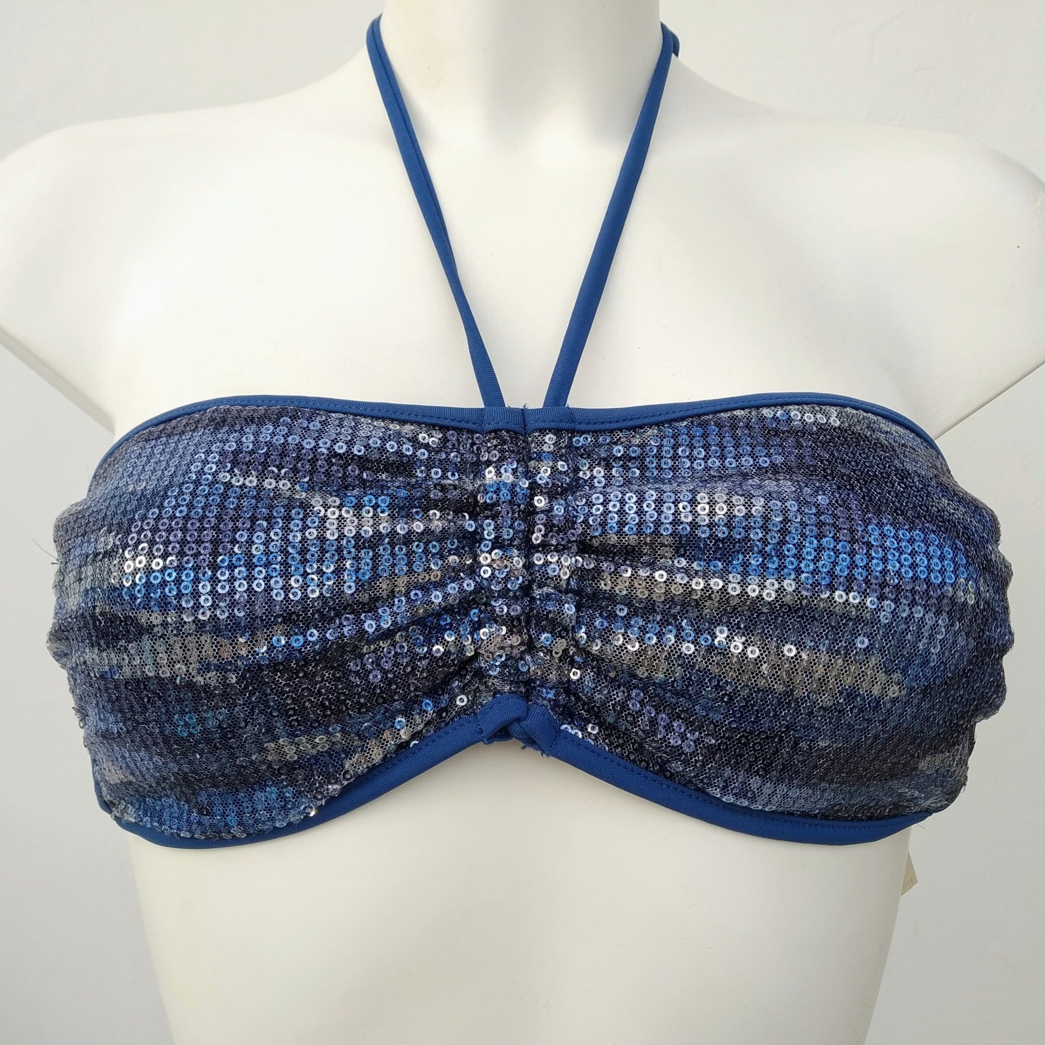 blue bling-bling strapless bikini bra, slightly padded. bikinn.com