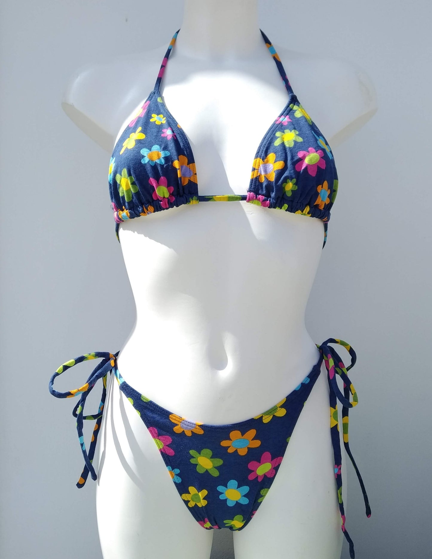 Triangle Bikini Floral Print, High-leg tie-side Bottoms