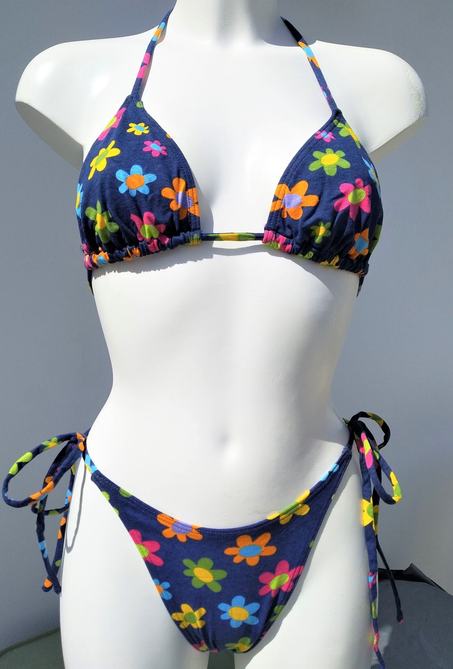 Triangle Bikini Floral Print, High-leg tie-side Bottoms