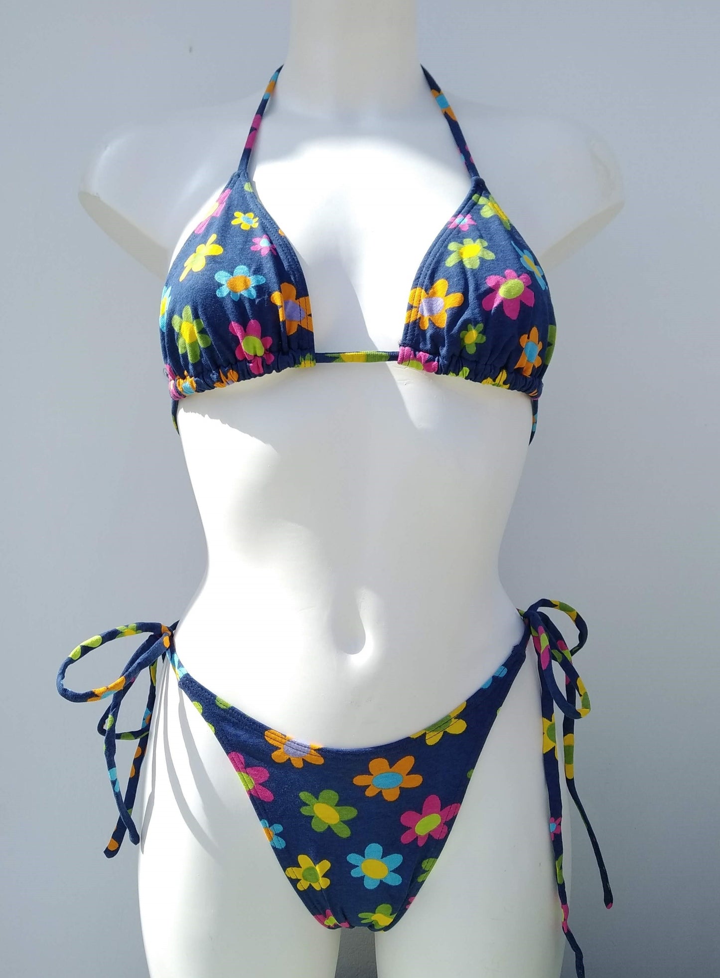 Triangle Bikini Floral Print, High-leg tie-side Bottoms