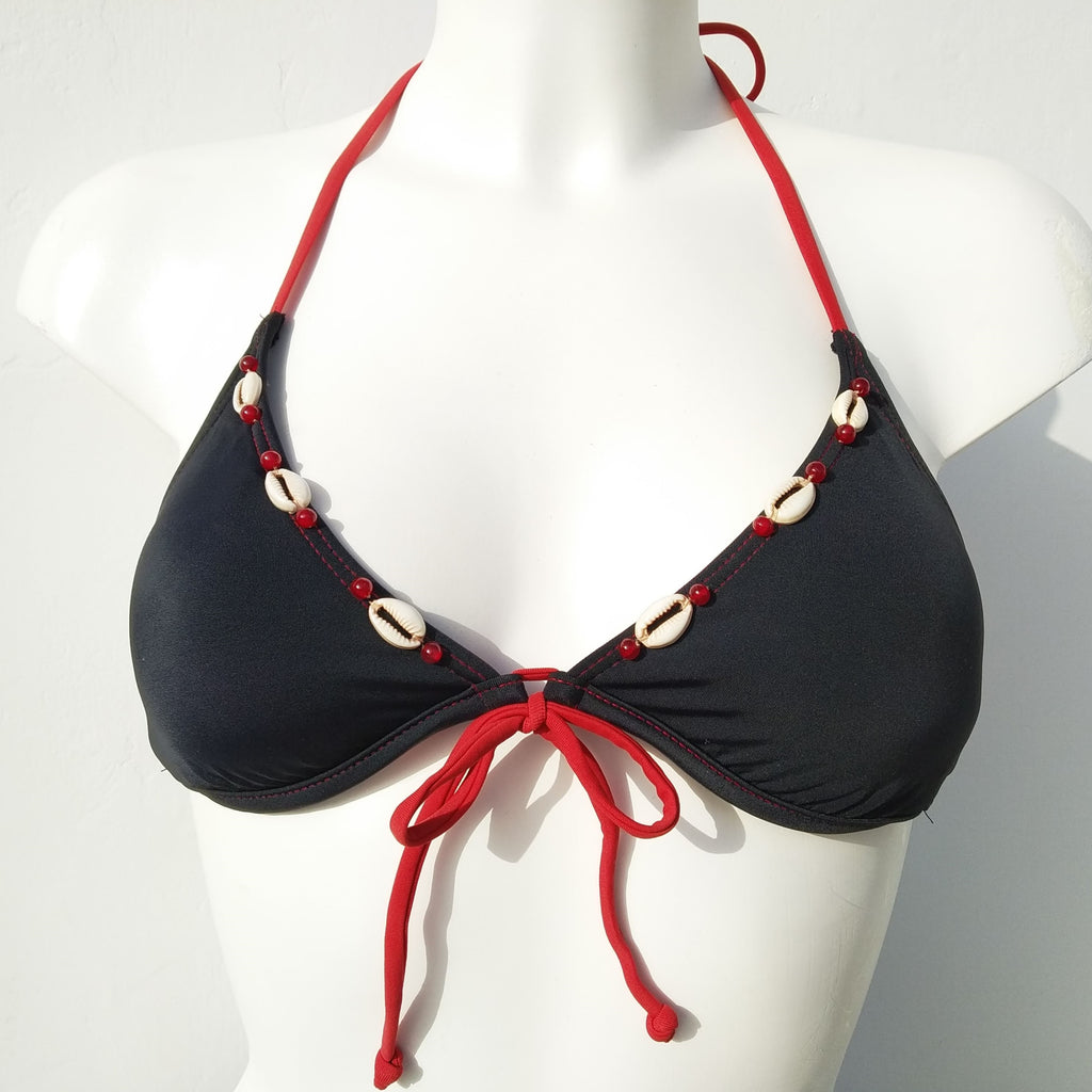 black bikini underwired bra with seashells decoration, mix and match collection