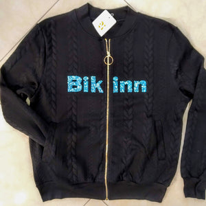 Black Bling-bling Women Bomber Jacket, Casual Short Coat Zip Up. bikinn.com