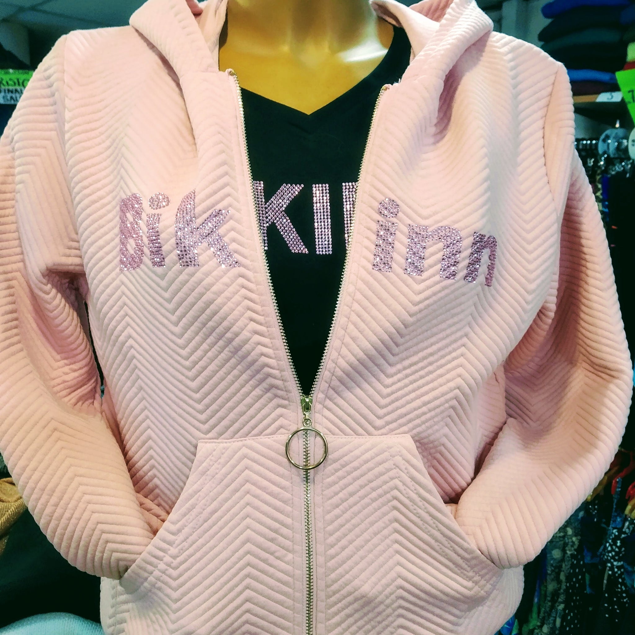 Pink Bling-bling Women Bomber Jacket, Casual Short Coat Zip Up. bikinn.com