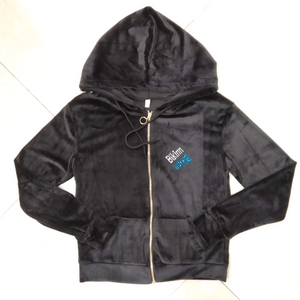 Black velvet hoodie, diamante logo velour full zip velvet hoodie jacket, chaqueta con capucha de terciopelo. bikinn.com