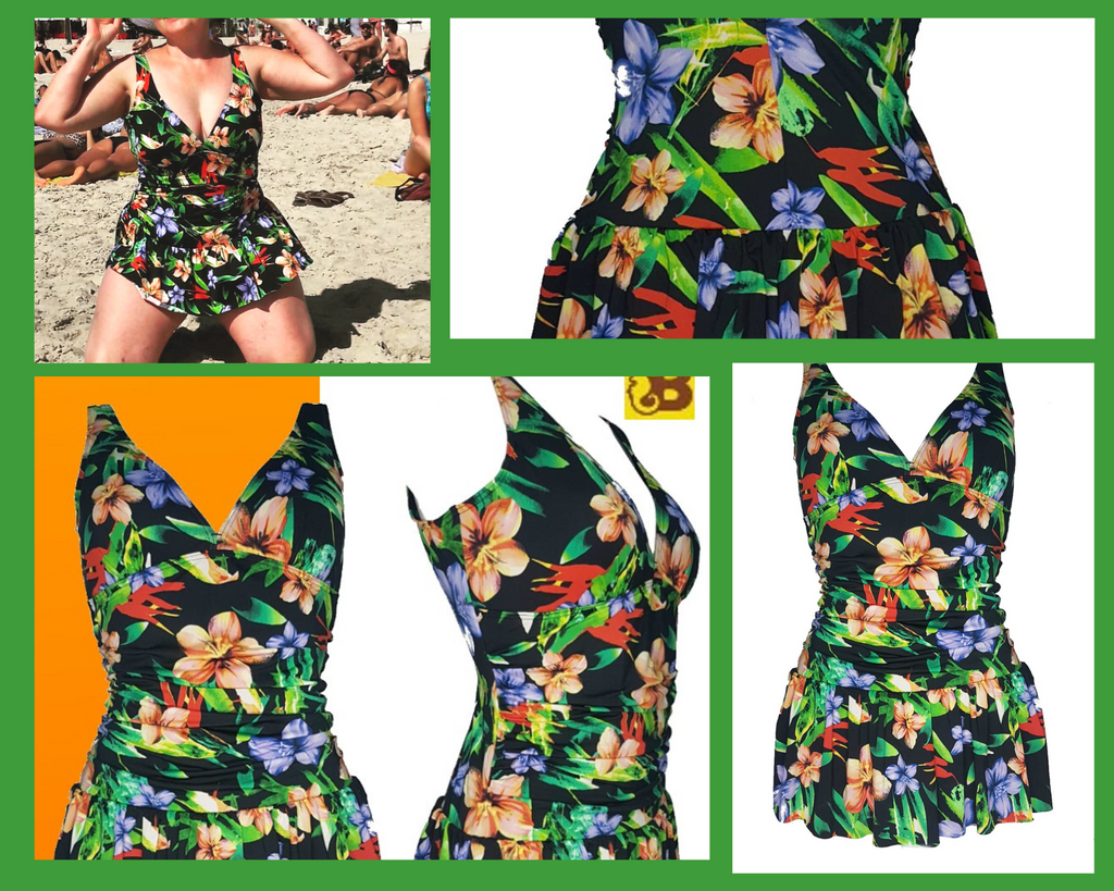 Lot of 12 Swimdress Green Floral Pattern Swimsuit Mini Skirt