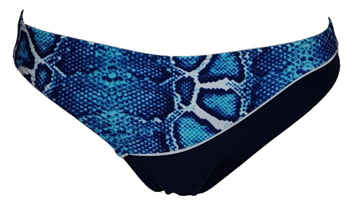 regular bikini bottom, classic height, blue snake pattern. culorrte de maillot de bain a imprime serpent bleu. bikinn.com