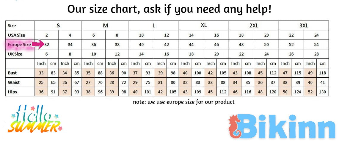 swimsuit size chart . bikinn.com  