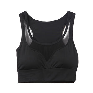 Black aerobic bra mesh patchwork, yoga top. bikinn.com