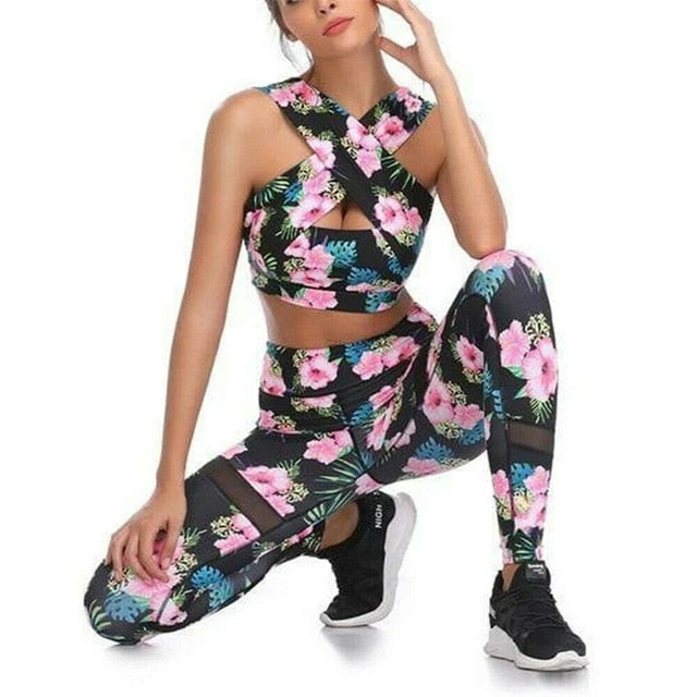 Women's Gym Sets Crop Top and Fitness Sport Leggings