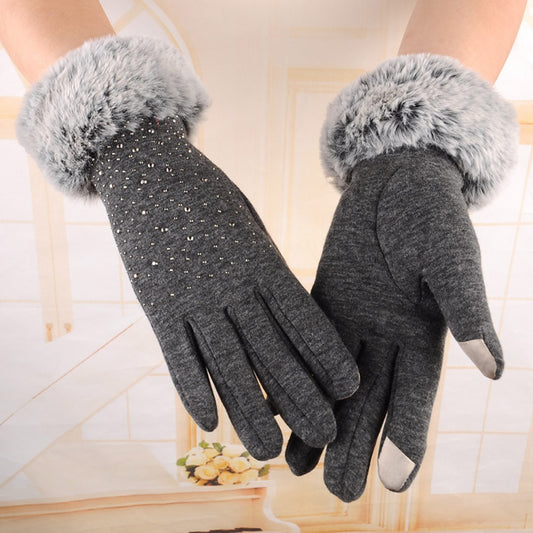 Winter Gloves Diamonds Decoration Full Finger Rhinestone Faux Fur Wrist Mittens,Guantes de invierno Diamantes Decoración Manoplas de muñeca de piel sintética, bikinn.com  