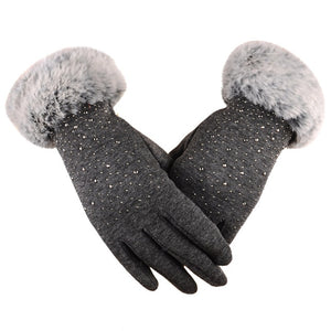 Winter Gloves Diamonds Decoration Full Finger Rhinestone Faux Fur Wrist Mittens,Guantes de invierno Diamantes Decoración Manoplas de muñeca de piel sintética, bikinn.com