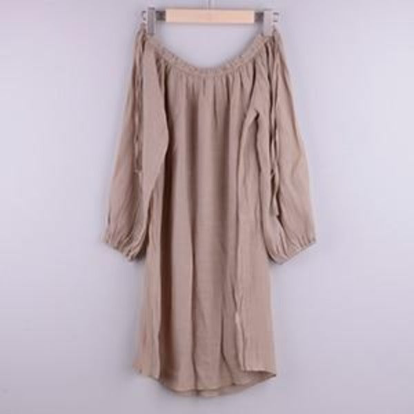 Women loose blouse oof-shoulder neckline, Khaki tunic beachwear . bikinn.com
