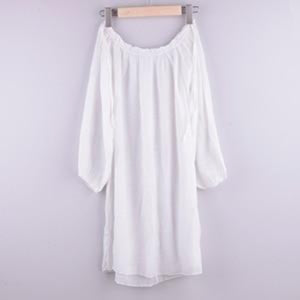Women loose blouse oof-shoulder neckline, white tunic beachwear . bikinn.com