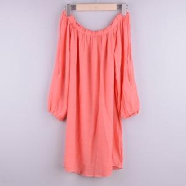 Women loose blouse oof-shoulder neckline, rose-red tunic beachwear . bikinn.com
