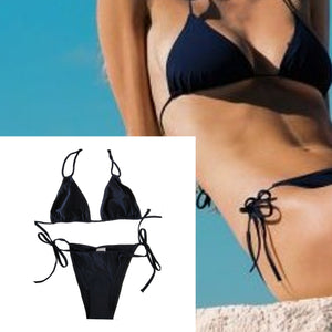 black triangle bikini set tie-side bottom triangle thin fabric bra quick dry small coverage style swimwear two-pieces