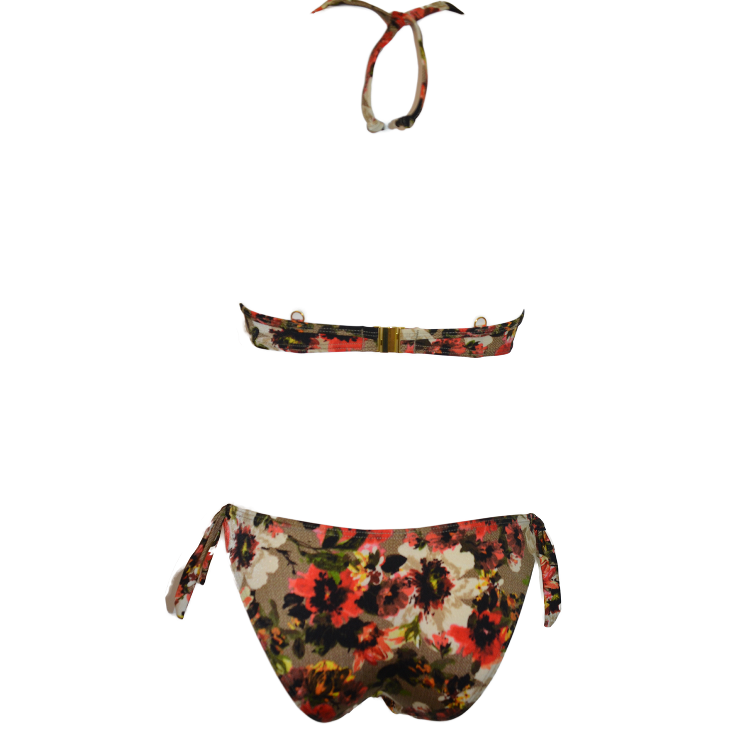 back view of bikini with forest flowers print,vista posterior del bikini con estampado de flores del bosque . bikinn.com