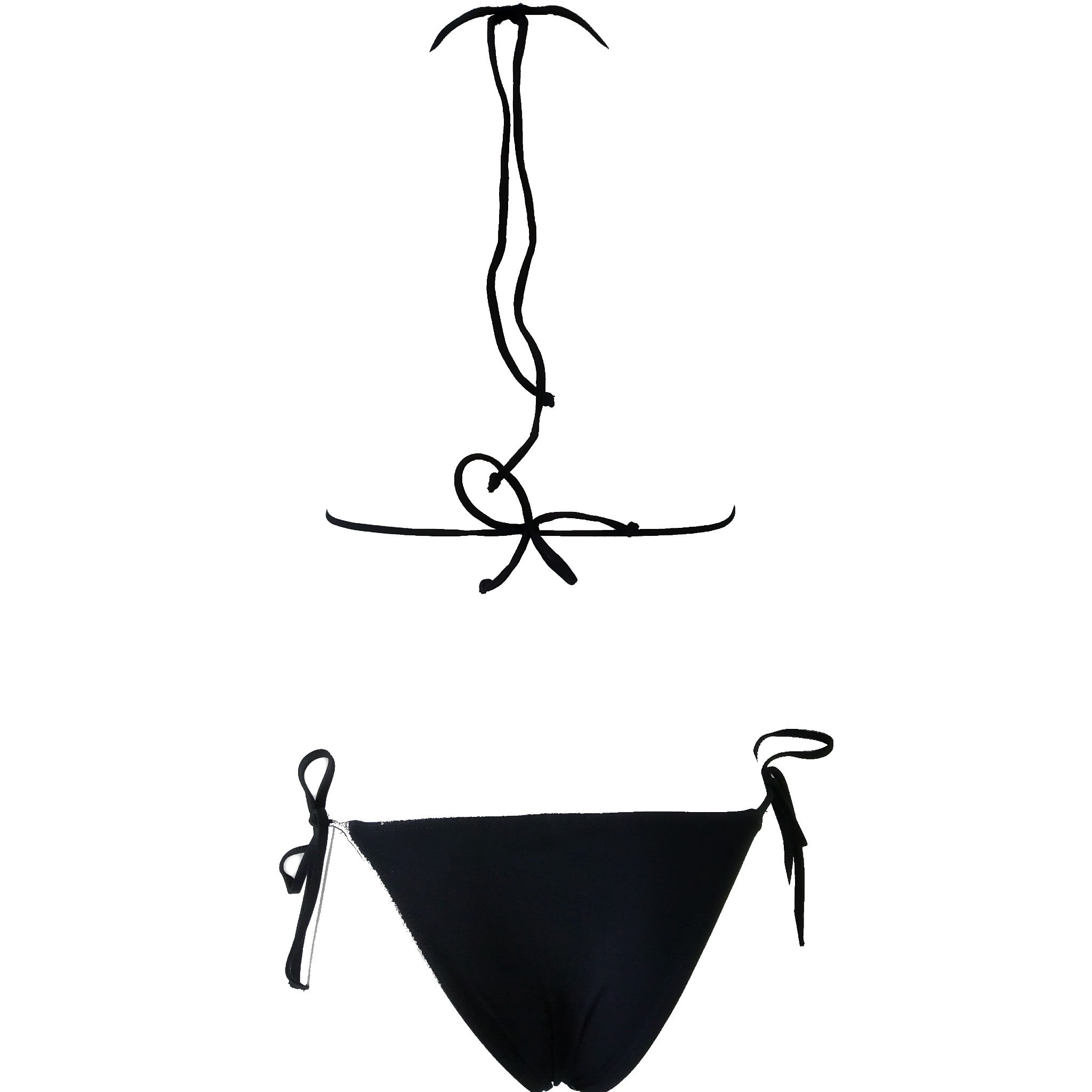 back view of a black triangle bikini set tie-side bottom triangle thin fabric bra quick dry small coverage style swimwear two-pieces
