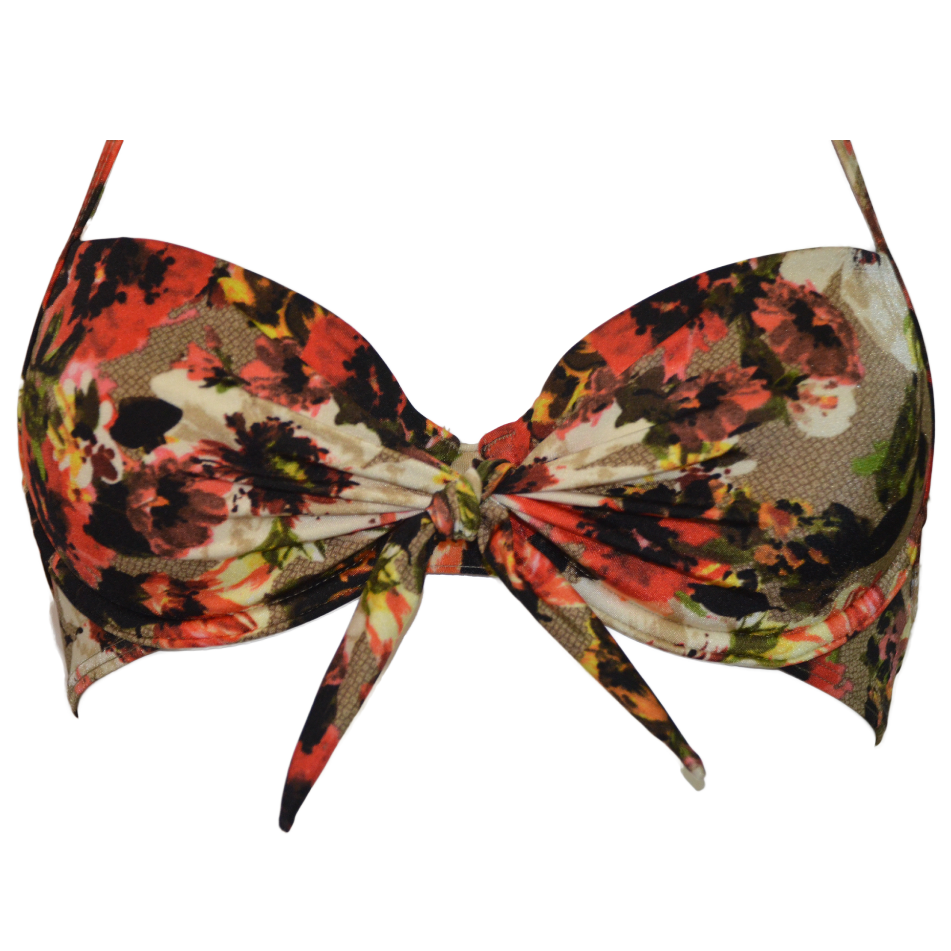 Lightly padded bikini bra with forest flower print, Sujetador de bikini con relleno ligero. bikinn.com