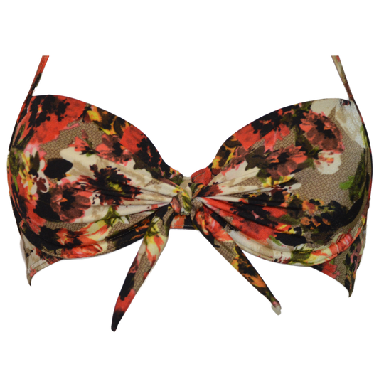 Lightly padded bikini bra with forest flower print, Sujetador de bikini con relleno ligero. bikinn.com